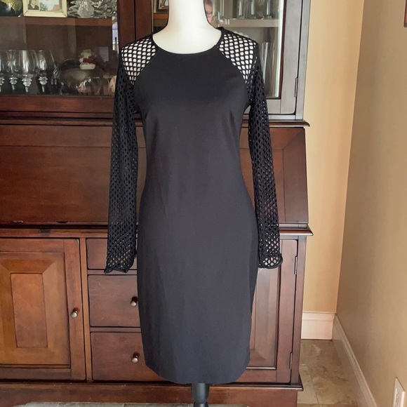 Net Long Sleeve Cocktail Sheath Dress 
